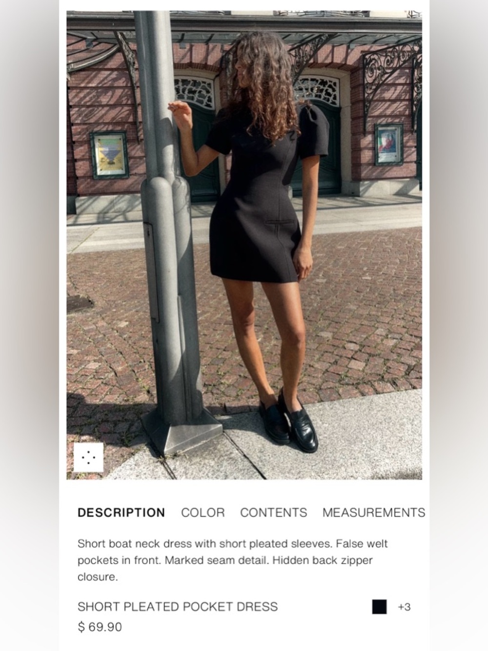 Zara Black Short Pleated Sleeve Mini Dress